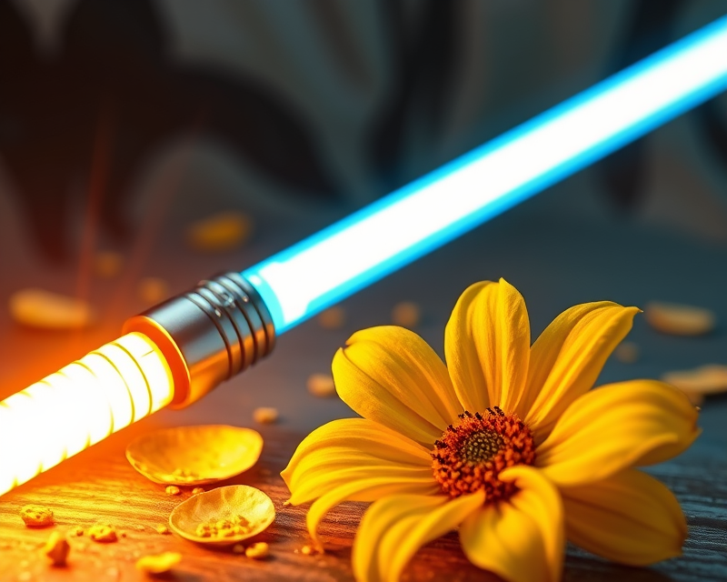 lightsaber, potato chip, flower, gold